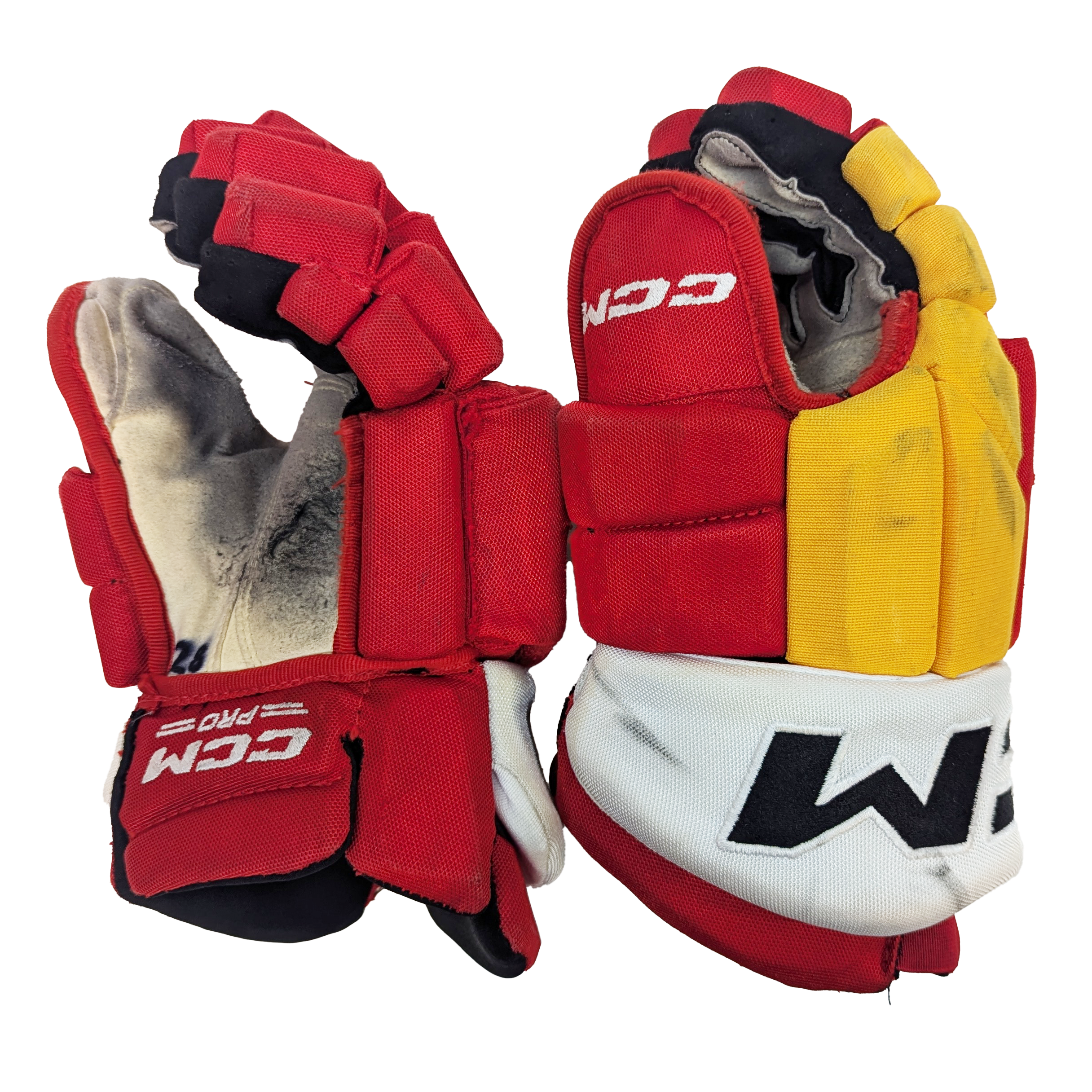 CCM HGTKPP - Gant d'occasion NHL Pro Stock - Flames de Calgary (rouge/jaune)
